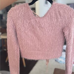Pink Fuzzy Cropped Sweater